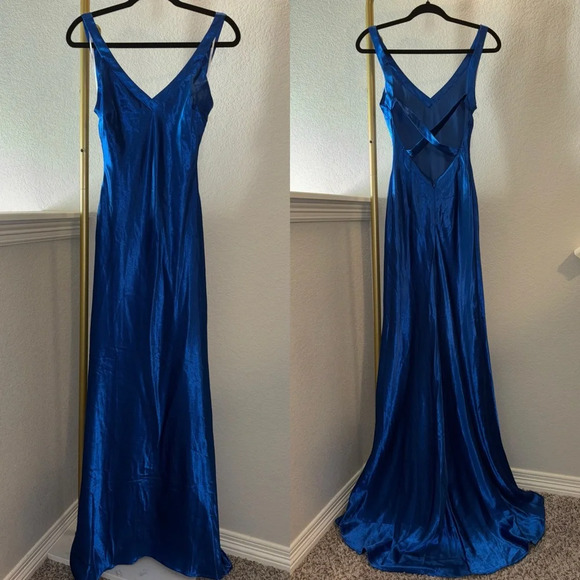 Lulu's Royal Blue Satin Maxi Dress - Picture 2 of 6